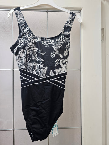 Finz Ladies Waist Piped 1-Piece Hibiscus Swimsuit