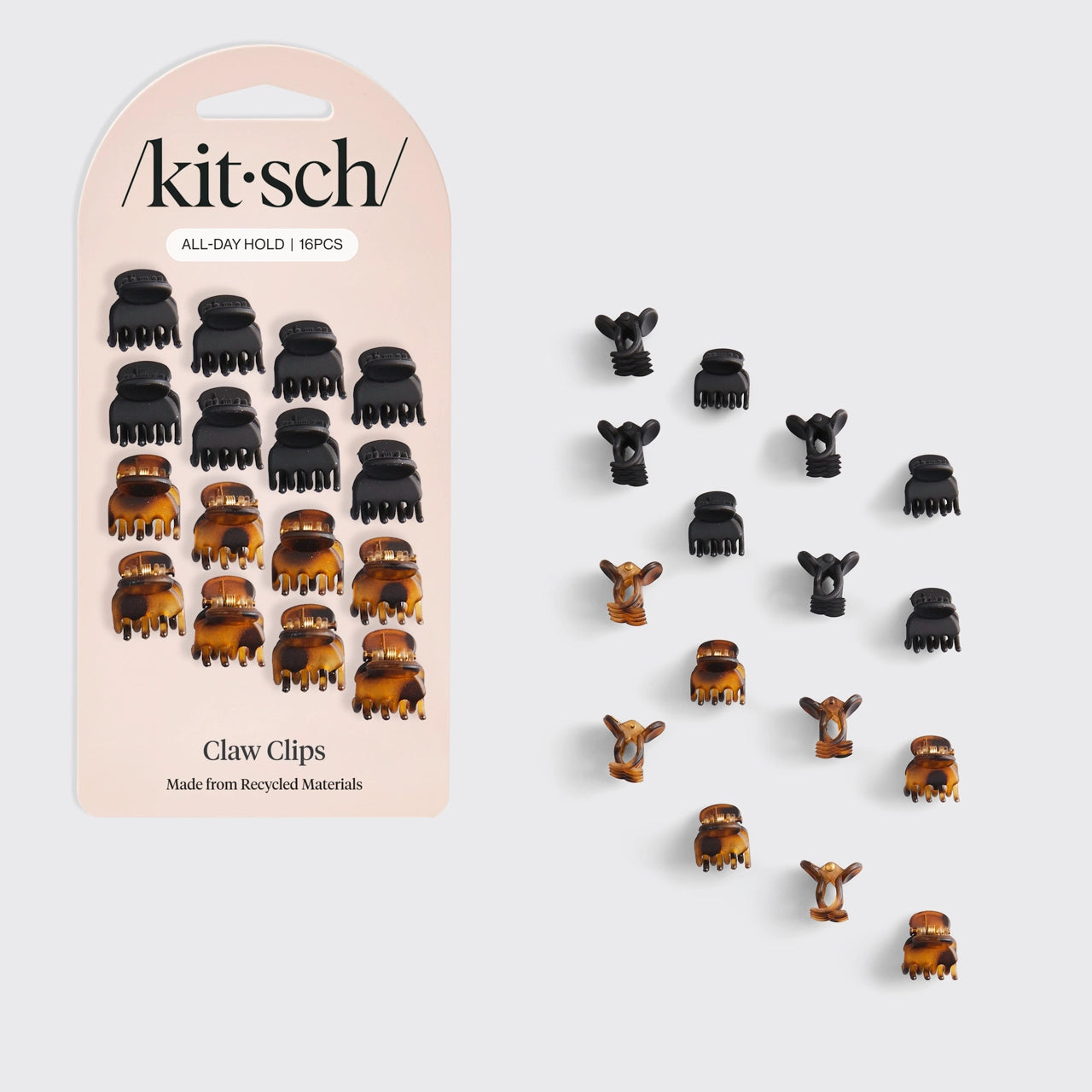 Kitsch Recycled Plastic Micro Classic Claw Clips 16pcSet-Blk & Tort