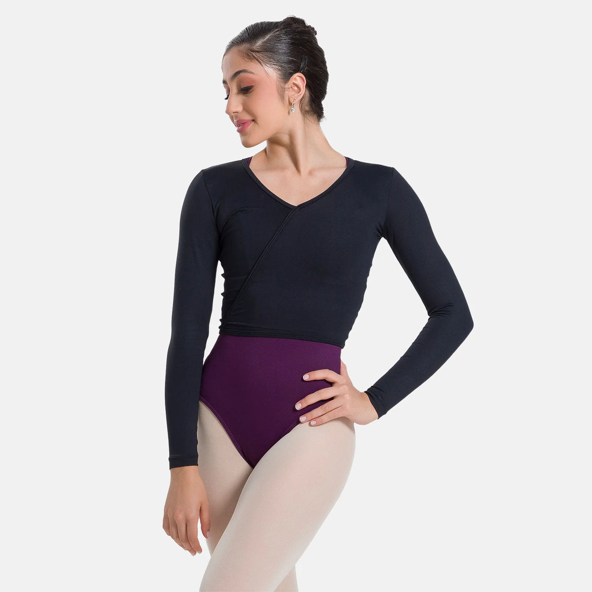 So Danca Frida V-Neck Long Sleeve Mock Wrap Top