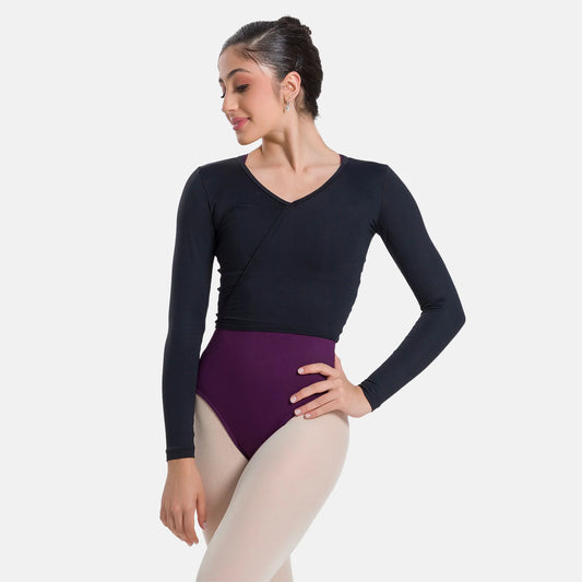 So Danca Frida V-Neck Long Sleeve Mock Wrap Top