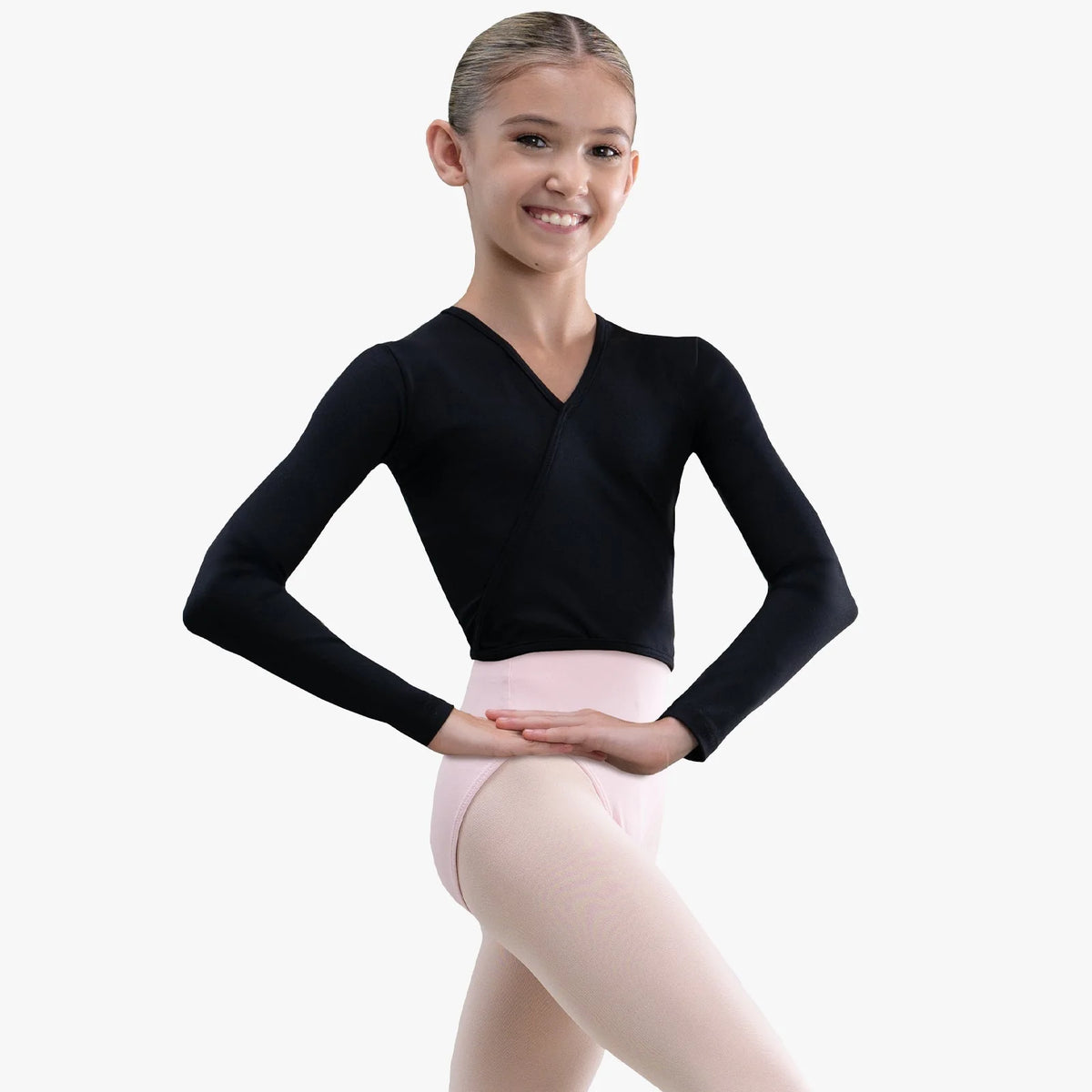 So Danca Rida V-Neck Long Sleeve Mock Wrap Top - Girls