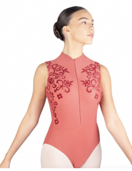 Ballet Rosa Chablis Zip Frt Flock Motif Full Bk Leotard - Womens