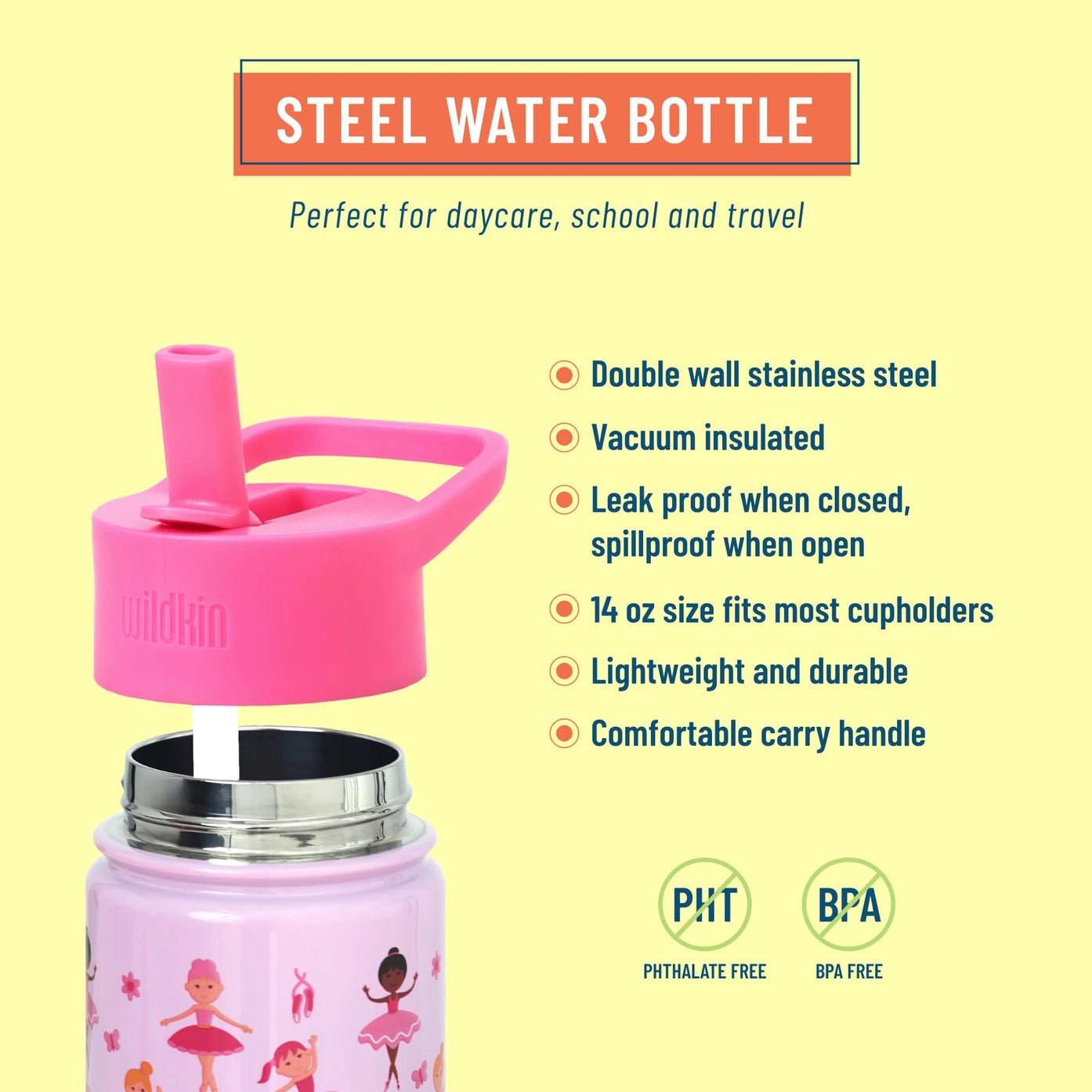 Wildkin Ballerina Water Bottle - 14oz