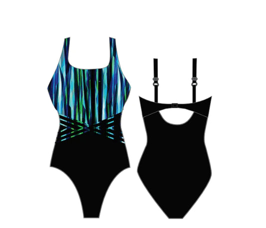 Finz Ladies Pipe Splice Crystal Stripe 1 Piece Swimsuit