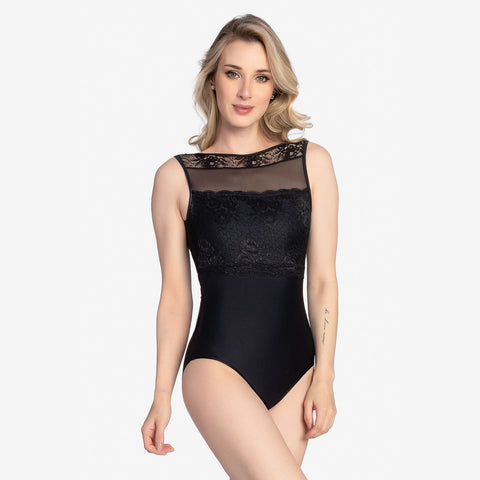 So Danca Sybille Boat Neck Cut Leo with Floral Lace